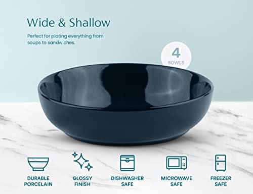 KooK Pasta Bowls, For Soups & Salads, Set of 4, 40 oz, Navy Blue