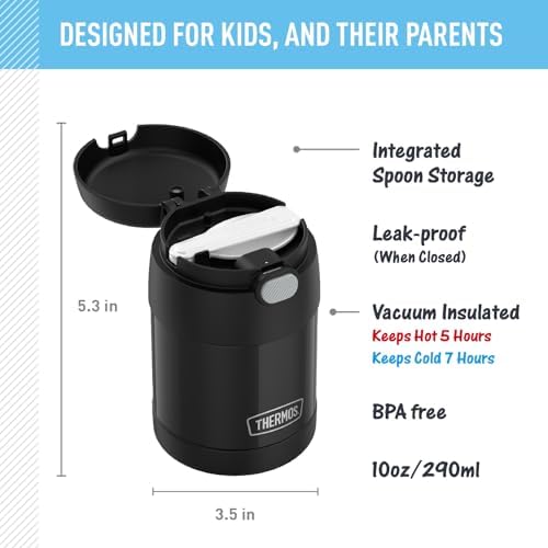THERMOS FUNTAINER Kids Food Jar with Spoon, 10oz, Black