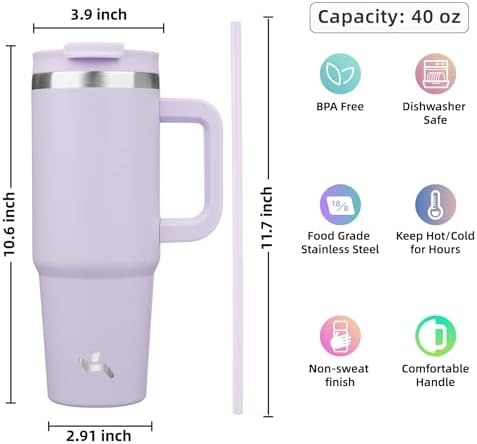 Konokyo 40 oz Insulated Tumbler Water Bottle with Handle, Straw Lid