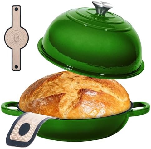 6QT Enameled Cast Iron Green Dutch Oven For Sourdough Bread Baking