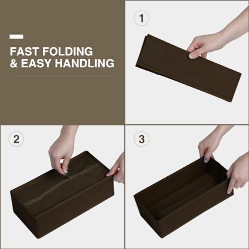 DIMJ Drawer Organizer Clothes, Underwear Drawer Organizer, Set of 4 Foldable Closet Drawer Bins, Fabric Drawer Dividers for Baby Clothes, Socks, Belt, Tie (Brown)