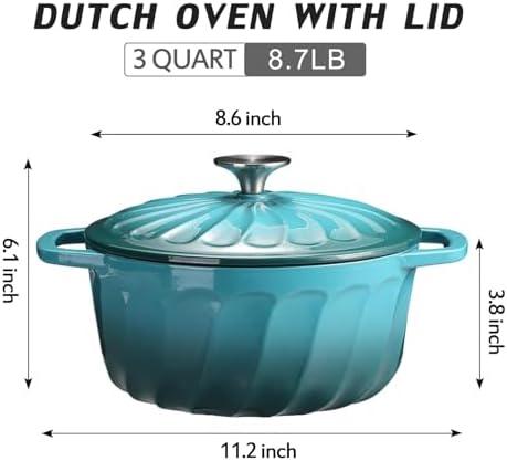 Enameled Cast Iron Dutch Oven Pot with Lid, 3 QT Small Dutch Oven
