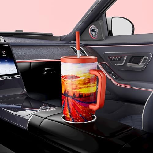 Meoky 40 oz Tumbler with Handle and Straw: Stainless Steel Insulated Tumbler with Lid and Straw - 100% Leak Proof Tumbler for Car Cup Holders - Travelers Commuters Workers, Red Floral