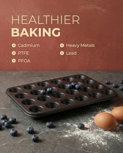 CARTMAN 24-Cup Mini Muffin Pan, Nonstick Carbon Steel Mini Cupcake Tin