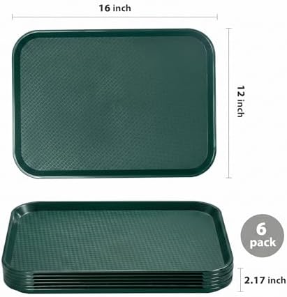 CURTA Lunch Trays 6 Pack, Green Tray 12 x 16, Plastic Food Trays for Eating Bulk, NSF Certified Cafeteria Tray for Commercial Food Service and School