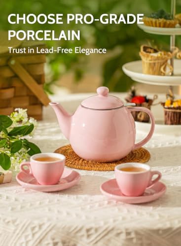 Sweese Porcelain Teapot 27 oz with Infuser for Loose Leaf Tea, Pink