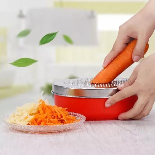 Kunovo Cheese Grater With Airtight Storage Container,cheese shredder&vegetable grater，Box Grater (1-Red)