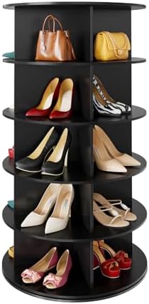 SpaceAid 5 Tier Rotating Shoe Rack Tower, Spinning Shoe Display Lazy Susan, Revolving 360 Shoe Rack Storage Round Carousel, Vertical Handbag Rotate Shoes Closet Organization (5-Tier Black)