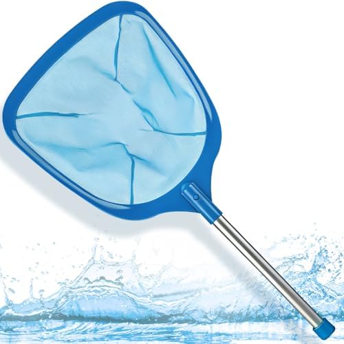 FEED GARDEN Hot Tub Pool Skimmer Spa Net with 12'' Aluminum Pole 11" x25" Blue Mesh, 6-Inch Deep for Small Above Ground Pools Pick Up Fine Debris Lightweight Leaf Net