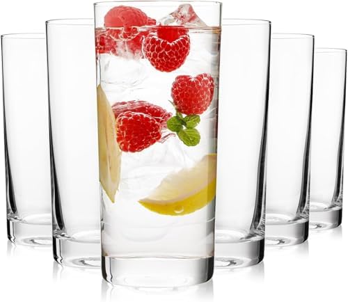 Highball Glasses Set of 6, 16oz Tall Drinking Glasses, Water Glass Cups Set