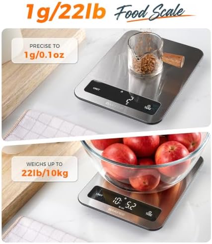 Waterproof Food Scale, 22lb Kitchen Scale, IP67, Rechargeable, Grey