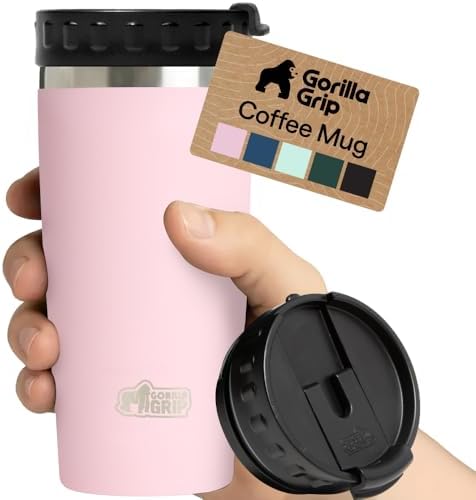GORILLA GRIP 304 Stainless Steel Travel Coffee Mug, 20oz Tumbler, Pink