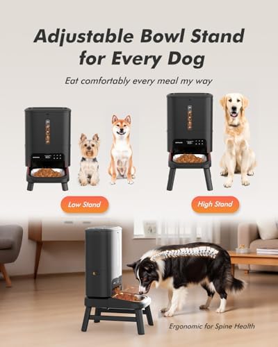 Automatic Dog Feeder for Large Breed - 15L/ 63 Cups Anti-Clog Dog Food Dispenser for 2-23mm Kibble, Elevated Stand, Large Food Tray, Dual Power, Up to 50 Portions 6 Meals Per Day, Keeps Fresh