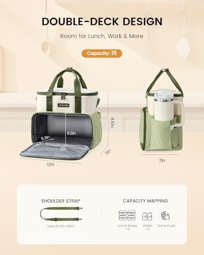 LOVEVOOK Insulated Lunch Bag for Women Men, Large Double Deck Lunch Box