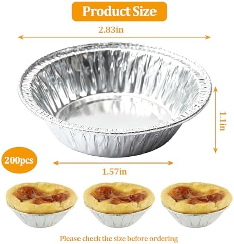 Disposable Aluminum Foil Tart,200 Pack Mini Pie Tins,Pie Pans for Baking Personal Mini Pies,Round Pie Tart Small Tin Foil Pans