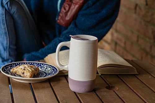 Ello Jane 18oz Ceramic Travel Mug with Handle with Coaster, Mauvewood