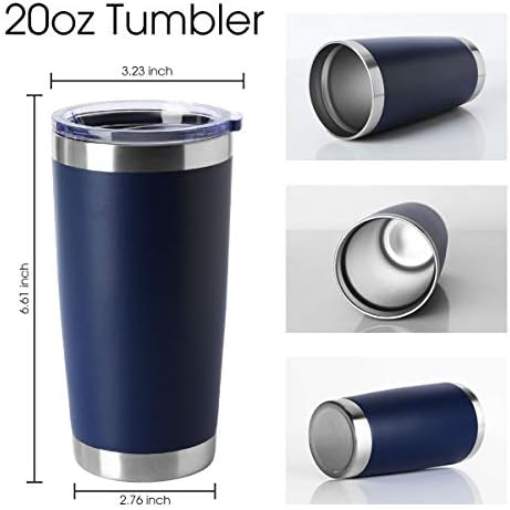 HASLE OUTFITTERS 20oz Tumblers Bulk Stainless Steel Cup with Lid Double Wall Vacuum Insulated Coffee Mug for Cold & Hot Drinks 1 Pack, Navy