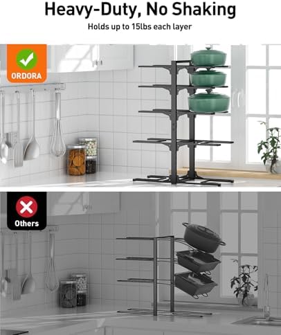 ORDORA Pots and Pans Organizer Under Cabinet 23.6" 10-Tier Adjustable Black