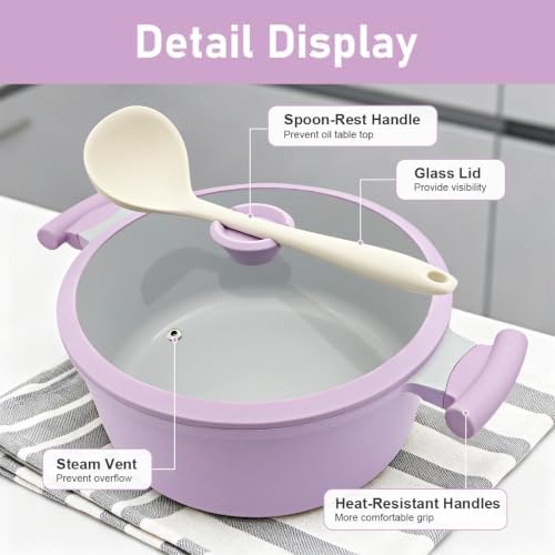 AIKENBBKK 7 Quart Stock Pot with Lid, Non Stick Cooking Pot, Ceramic Soup Pot Nonstick, Induction Cookware for Pasta,Soup,Spaghetti, Stay-Cool Handle, Suitable for All Stoves, Purple
