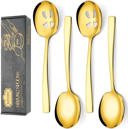 4 Piece Serving Spoons Set,9.2-Inch Includes 2 Large, 2 Slotted,Gold