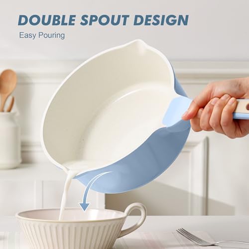 SENSARTE Ceramic Nonstick Saucepan with Double Pouring Spout, 3QT, Blue