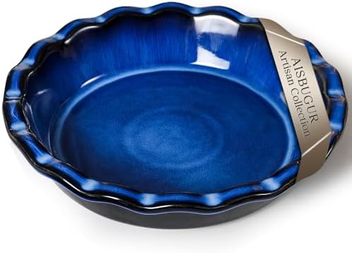 Pie Pan for Baking 9 Inch Ceramic Pie Dish for Apple Pie, Quiche, 48oz Blue