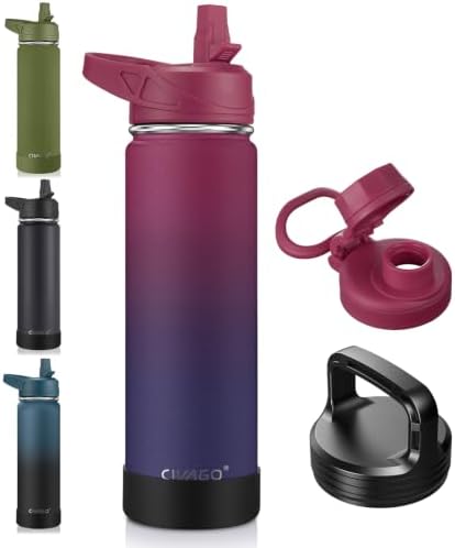 CIVAGO 22 oz Insulated Stainless Steel Water Bottle With Straw and 3 Lids