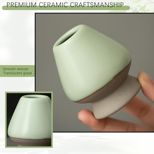 Ceramic Matcha Whisk Holder & Stand for Bamboo Chasen - Shape Keeper, Fast Drying Rack Prevents Warping, Dishwasher Safe Tea Whisk Holder for Matcha Tools, Light Green