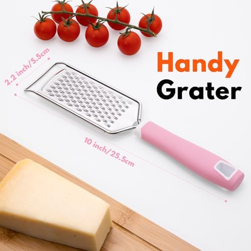 Rainspire Professional Cheese Graters for Kitchen Stainless Steel Handheld, Metal Lemon Zester Grater With Handle For Cheese, Chocolate, Spices, Kitchen Gadgets And Tools, Soft Grip Handle, Pink