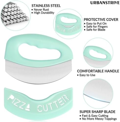 Urbanstrive Heavy Duty Stainless Steel Pizza Cutter with Cover, Super Sharp Blade Pizza Knife Pizza Cutter Rocker, Perfect Kitchen Gadgets for Pizza Cutting Home Essentials (Mint Green)
