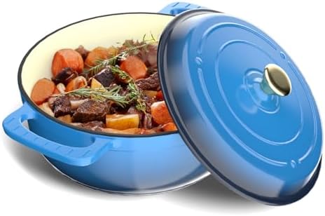 Bonnlo 6QT Round Dutch Oven, Enameled Cast Iron Dutch Oven Pot with Lid & Dual Handles, Oven Safe Up to 500° F, for Sourdough, Bread Baking, Stews and Roasting (Blue)