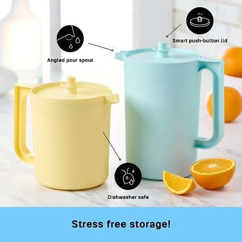Tupperware Heritage Pastel Pitcher Set (2 Pitchers + 2 Lids) - 2 QT+1.5 QT