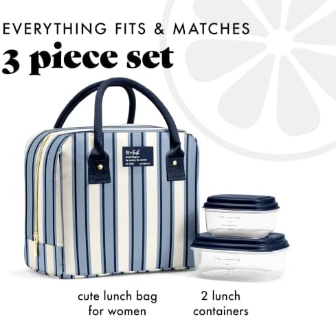 Fit & Fresh Bloomington Lunch Bag for Women - Insulated Large Lunch Box for Work with Containers, Leak-Resistant