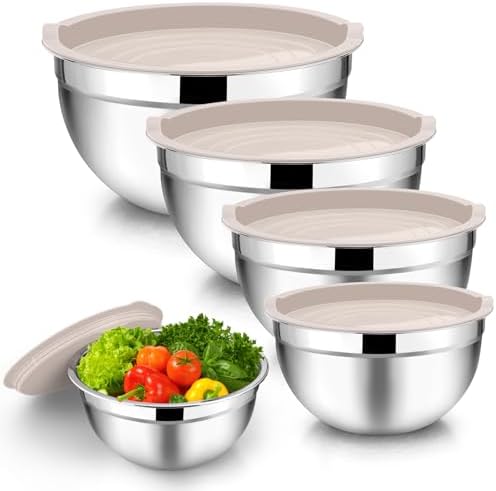 TeamFar Mixing Bowls Set of 5, Stainless Steel Metal Salad Bowls with Lids
