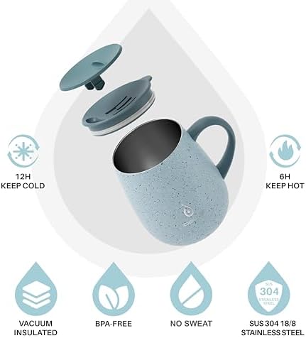 Ideus 16 oz Insulated Coffee Mug with Lid and Handle (Eggshell Blue)