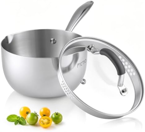 Tri-Ply Stainless Steel Sauce Pan, 2.5 Qt Saucepan with Strainer Lid