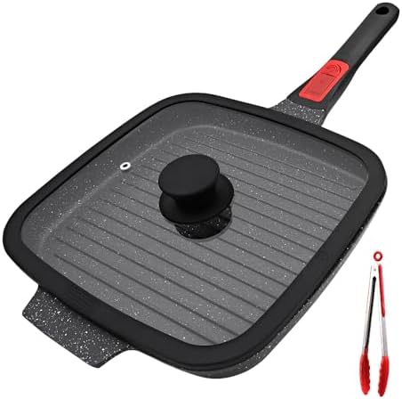 RANX INGST Griddle Pan with Lid, 10 Inch Non Stick Grill Pan, Black