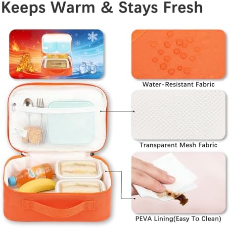 FlowFly Kids Lunch box Insulated Soft Bag Mini Cooler Back to School Thermal Meal Tote Kit for Girls, Boys, Orange