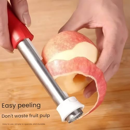2 in 1 Stainless Steel Apple Corer Peeler Kitchen Gadget (Red)