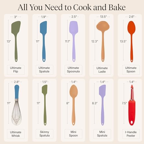 GIR: Get It Right 10-Piece Silicone Ultimate Kitchen Utensil Set – Spatulas, Ladle, Flip, Spoons, Whisk, Peeler & Spoonula – Nonstick, Non-Toxic, Heat-Resistant – Mediterranean