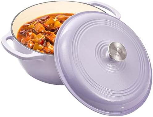 Vivicreate 6 Quart Enameled Cast Iron Dutch Oven Pot with Lid Heavy Duty Dutch Oven for Bread Baking Braising Stews Roasting Oven Safe up to 500°F Dual Handles Purple (Purple)