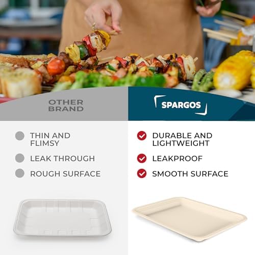 SPARGOS 14 Inch Rectangle Paper Trays, 100 Pack Crawfish and BBQ