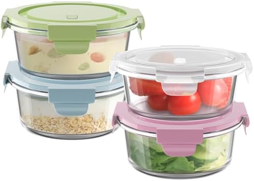 1.5Cup/12oz Small Glass Containers with Lids, Airtight Food Storage, 4 Pack