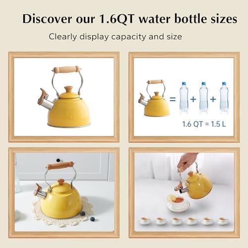 ROCKURWOK Whistling Tea Kettle, Tea Pot All Stovetop Safe, 1.6 Quart Yellow