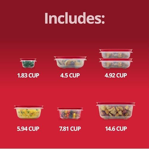 Rubbermaid EasyStore Square and Round Containers, 14-Piece Set, Food Storage Containers, Food Storage Containers with Lids