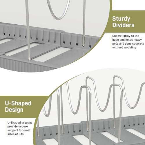Expandable Pan Organizers Inside Cabinet with 12 Dividers Grey