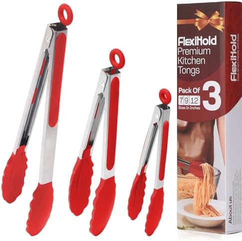 Stainless Steel Kitchen Tongs Set, 3 Pack with Silicone Tips