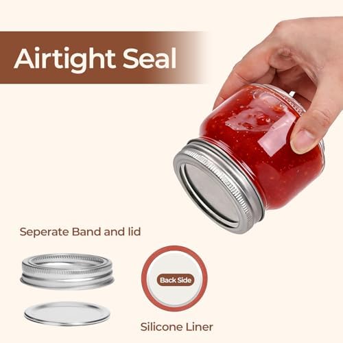 ComSaf 8 oz Square Mason Jars, 6 Pack Small Regular Mouth Jars with Lids
