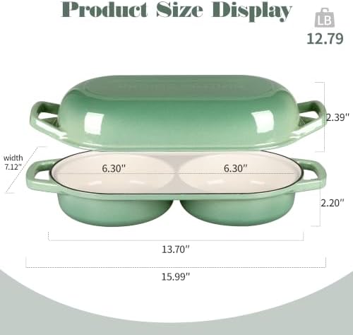 EDGING CASTING Enameled Cast Iron Double Bread Dutch Oven, Sage Green