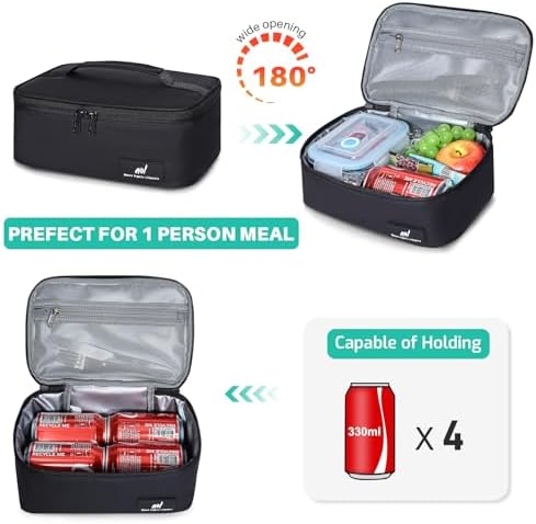 NOL Insulated Lunch Bag for Adults – Compact Cooler Lunch Box with Food-Grade Lining, Waterproof Lunch Bag for Work, Travel | Portable Thermal Meal Tote with Handle, Black